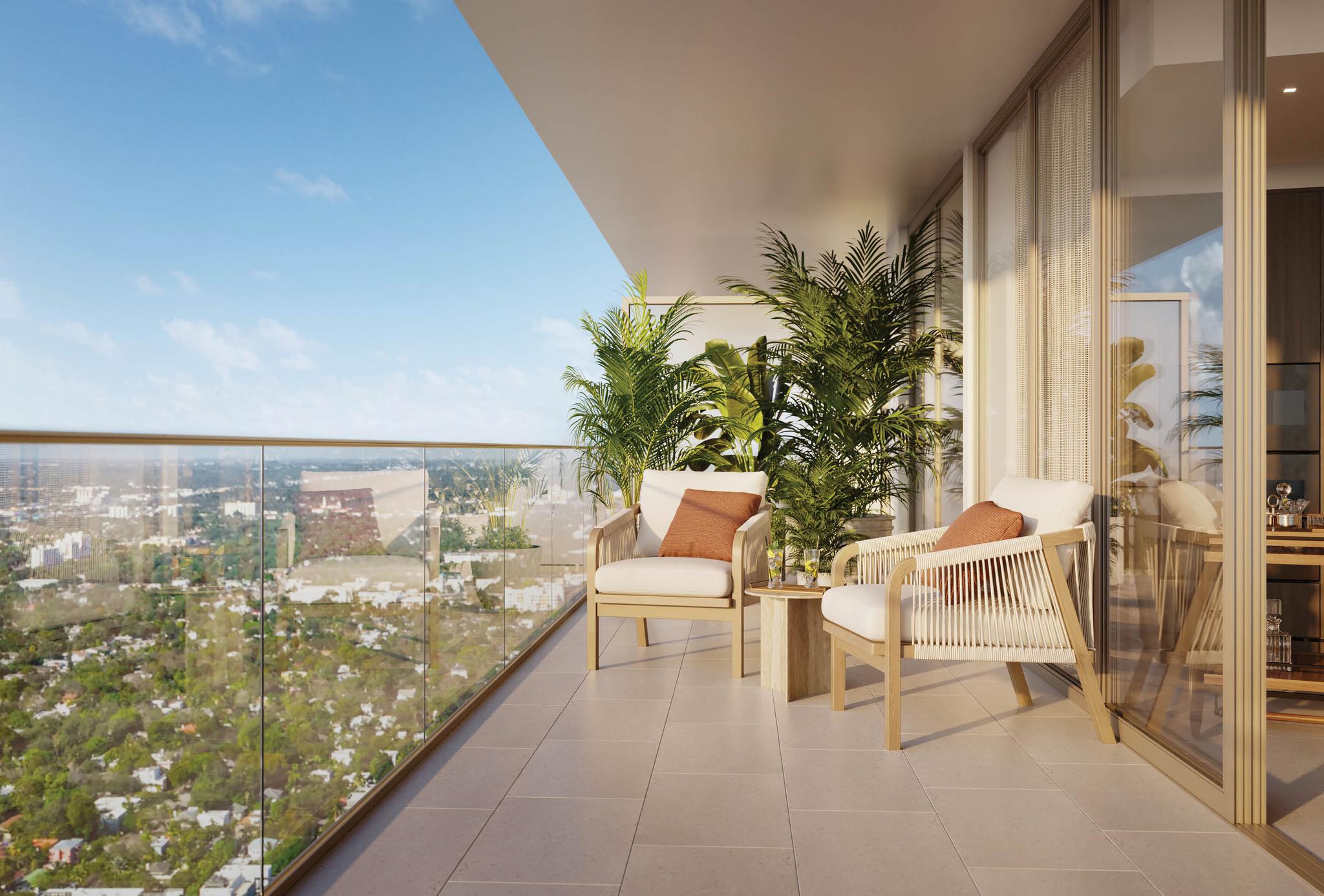 Jean-Georges Miami Tropic Residences residence balcony with views of Midtown and Edgewater
